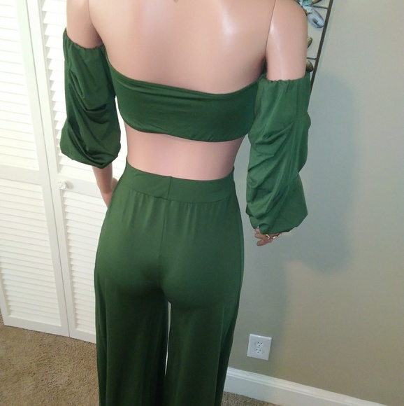 Strapless Bandeau 2 Piece Set High Slit Pants - Picture 4 of 6